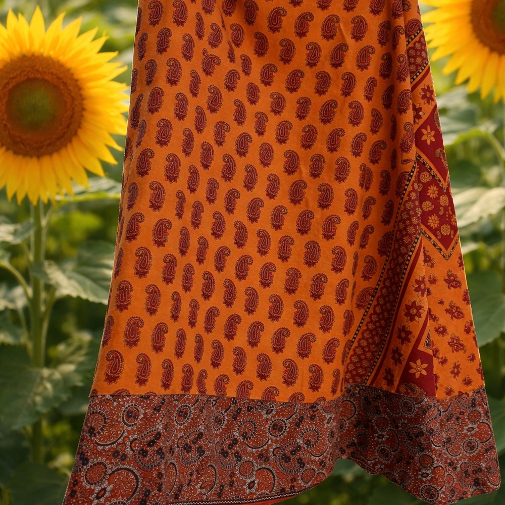 Boho Paisley Wrap Skirt Earthy/ Orange/Festival/Free People Style/NEW no tags
